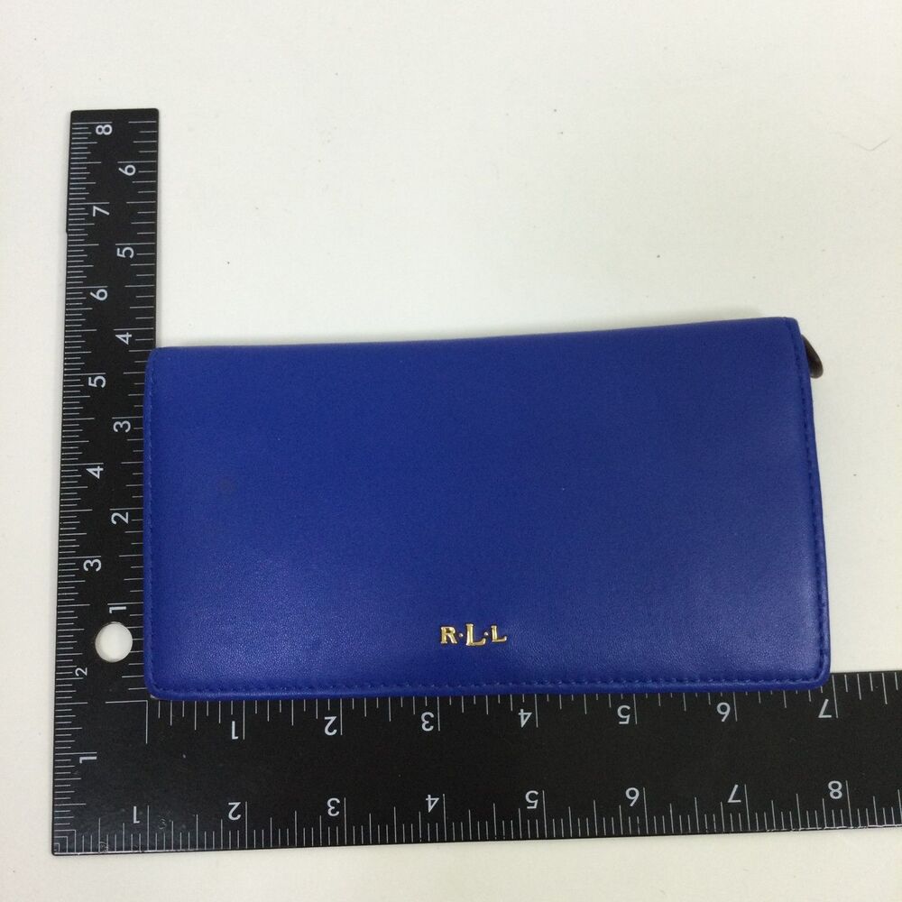 Lauren Ralph Lauren Womens Crosshatch Sheep Leather Slim Wallet Blue One Size - Picture 14 of 14